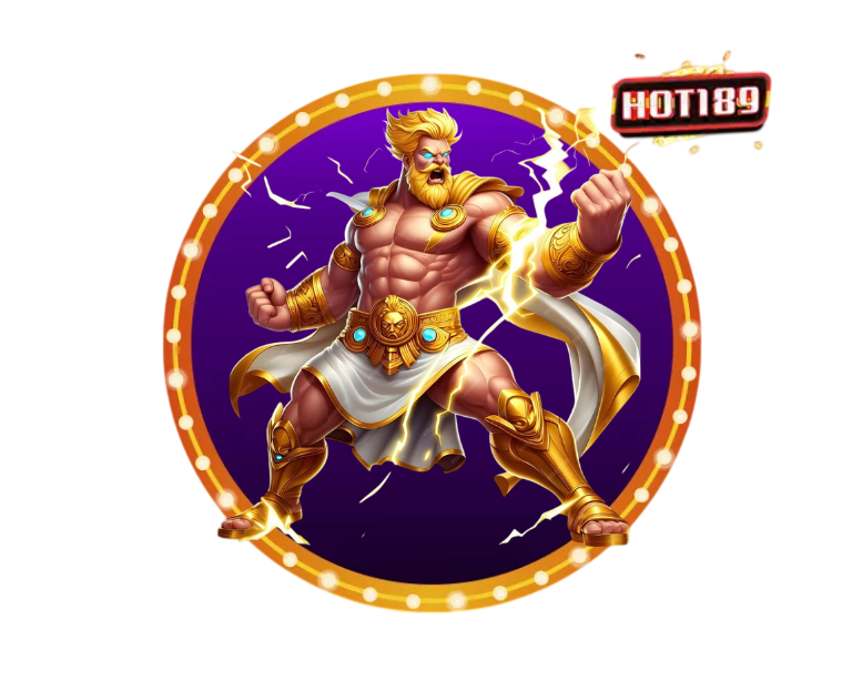 ไอคอนวงกลมสีม่วง HITTER แสดงเทพเจ้าแห่งโชคลาภถือตะกร้าเหรียญทอง